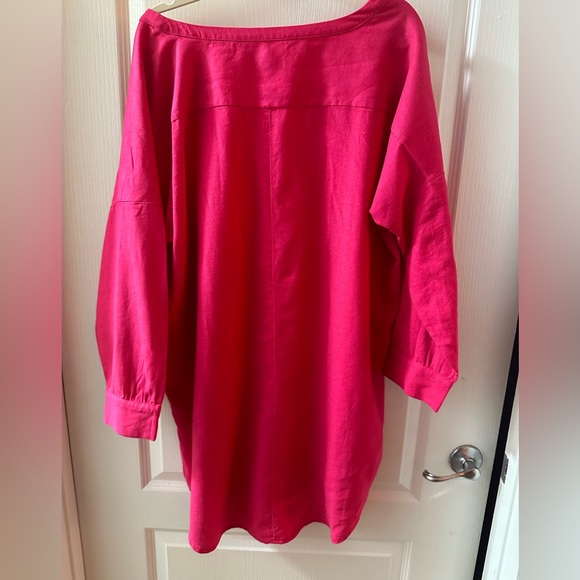 Chelsea28 Oversize Linen Blend Cover-Up Shirt L V-Neck Button Front Pink NWT - Picture 3 of 8